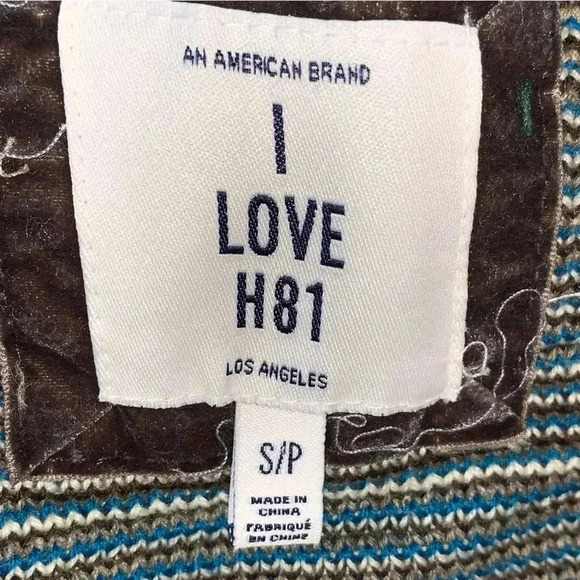 I LOVE H81 Cardigan Sweater Open Front Fringe Tribal Print Brown Blue Size Small - Picture 7 of 7